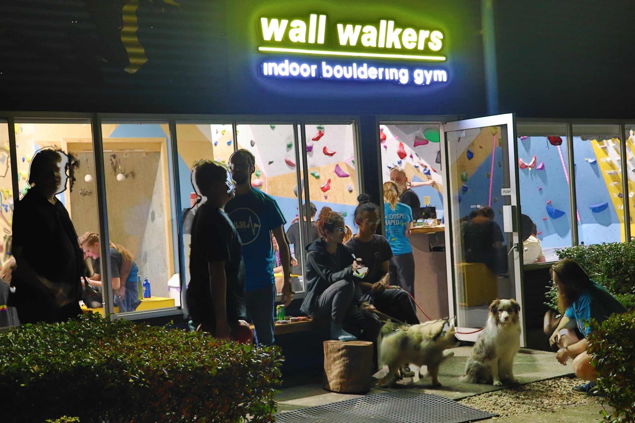 Wall Walkers Bouldering front door during a busy night