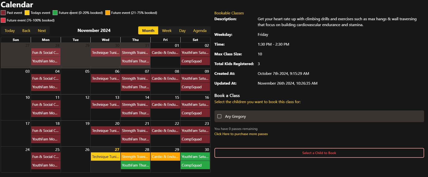 Class Booking Interface